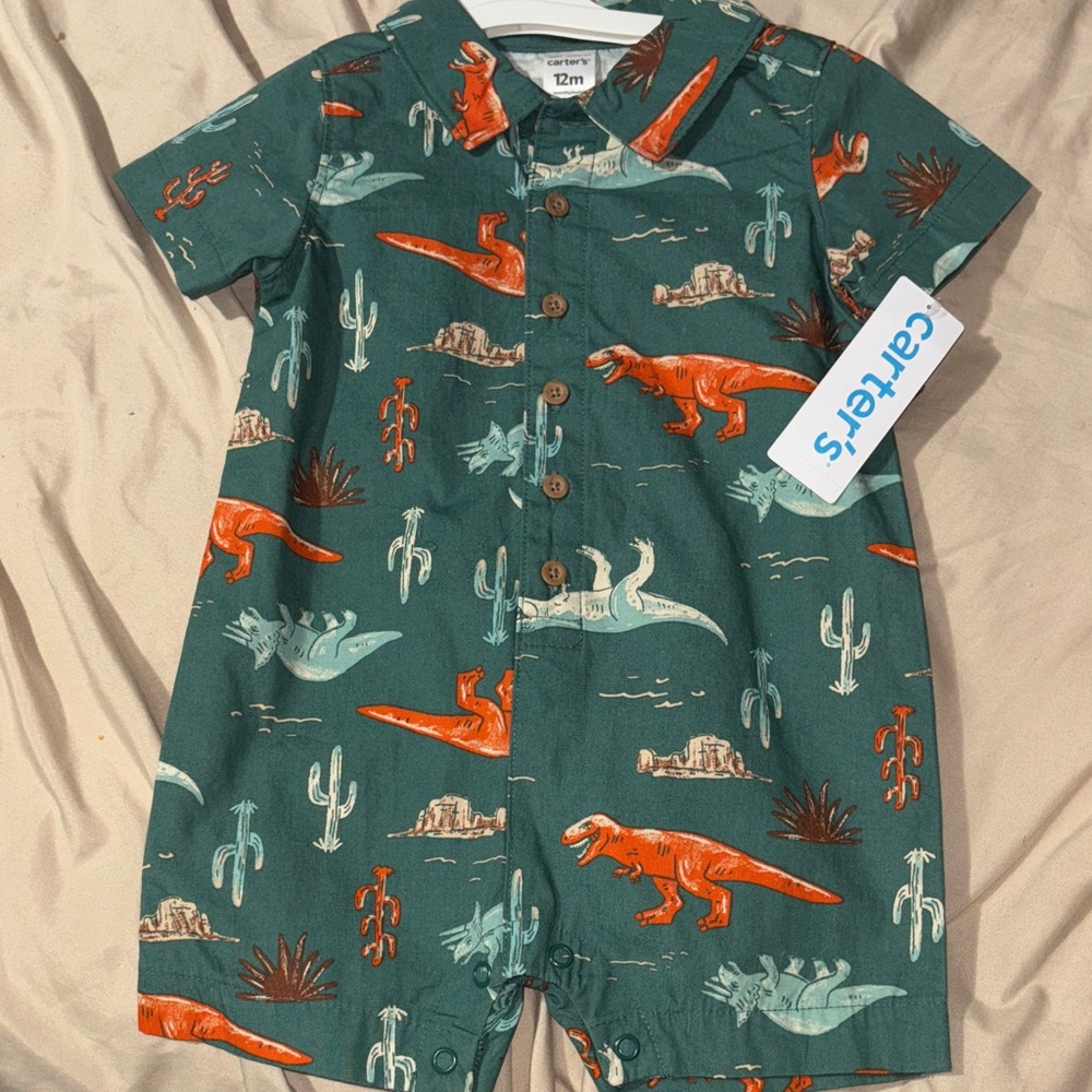 Carter's Green Dinosaur Shirt with Orange Highlights